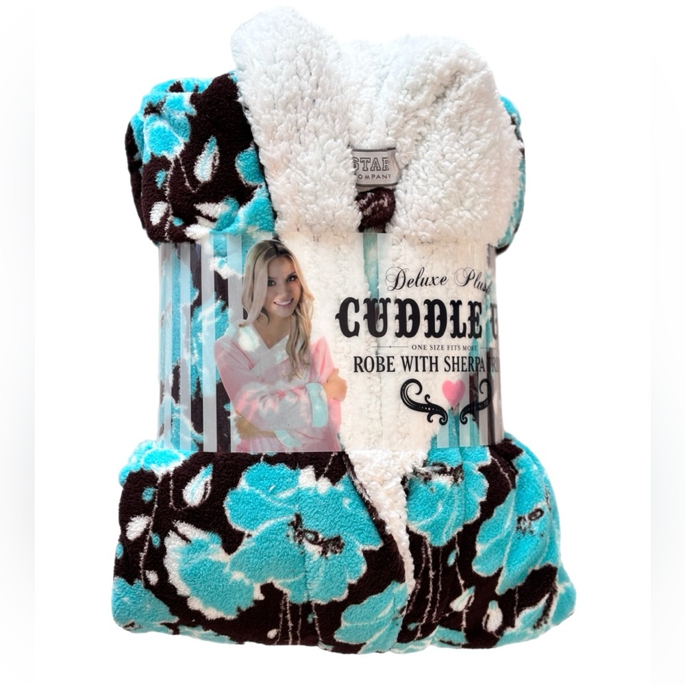 Cuddle Up Sherpa Robe - Turquoise Floral